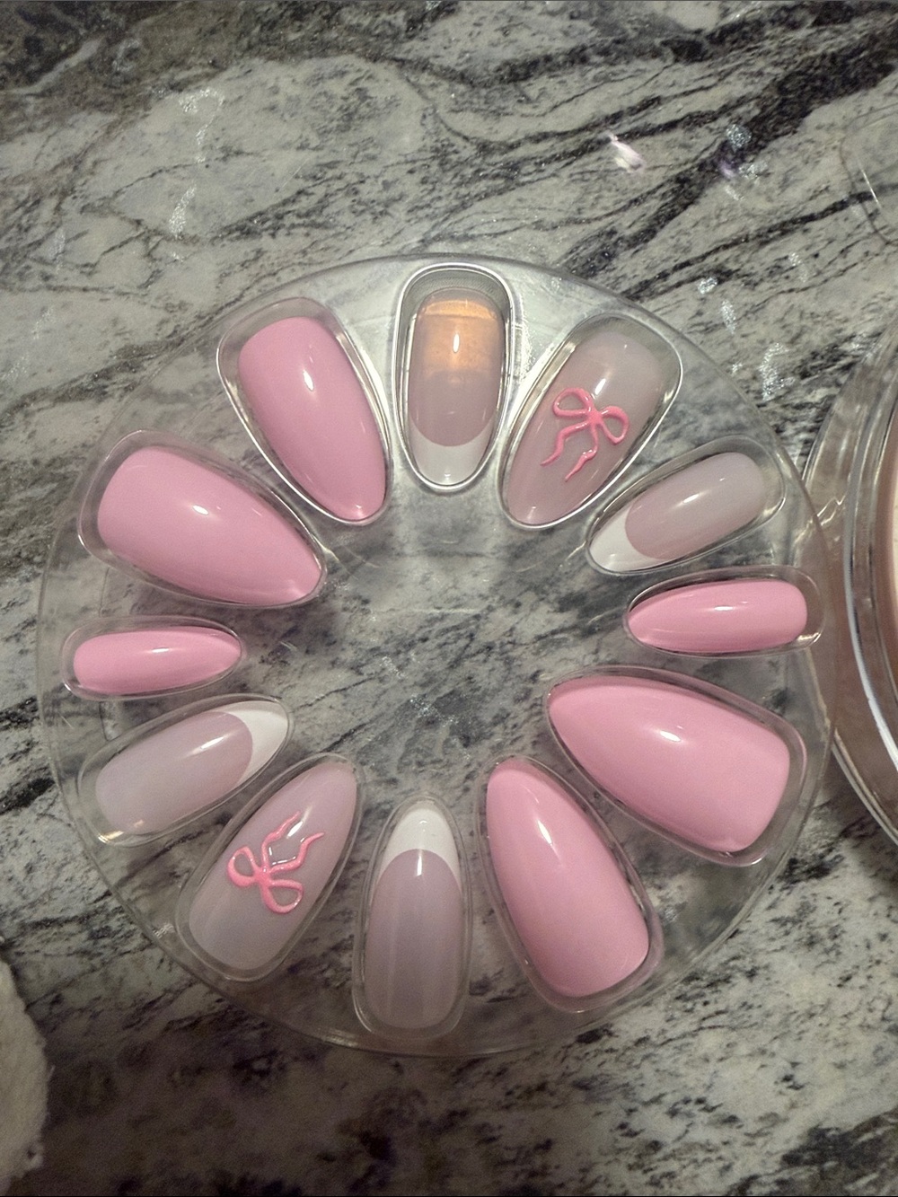 Pink Press-On Nail Set with Bow Accent